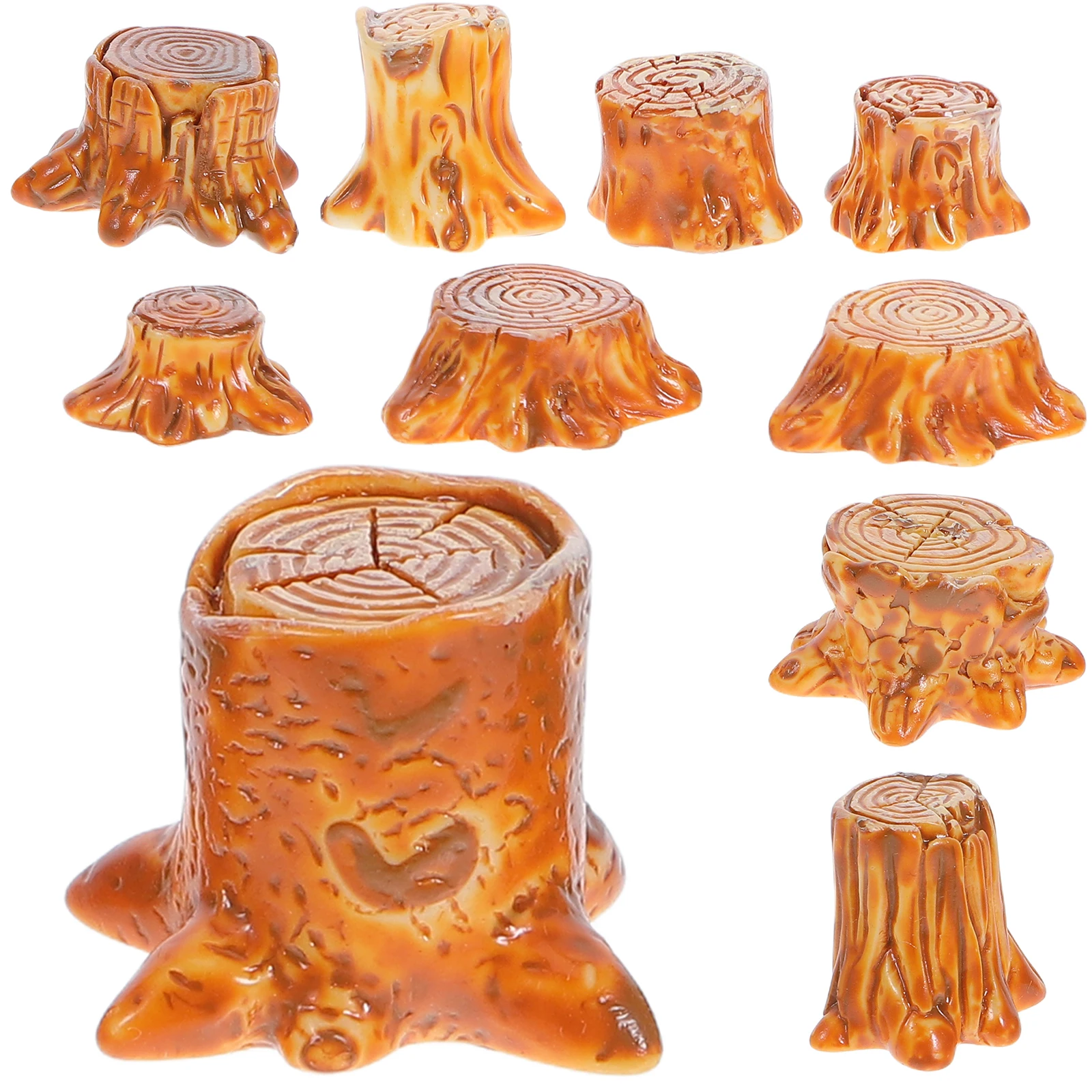 

10pcs Miniature Tree Stump Decor Resin Garden Accessories Micro Landscape Diy Fairy Garden Dollhouse Ornament Outdoor Indoor Use
