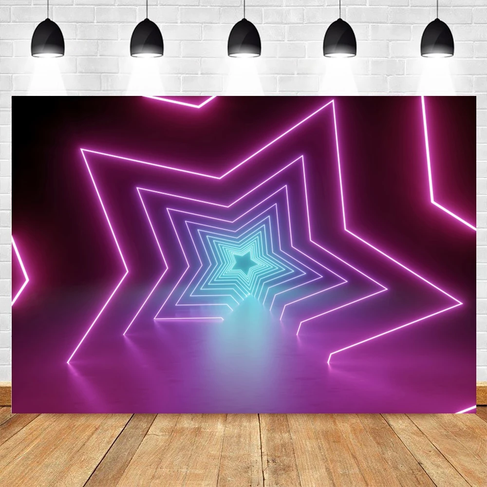 Neon Stage Backdrop 3D Future Sense Electronic Laser Neon Light Smog Birthday Party Decor Photography Background Photo Studio