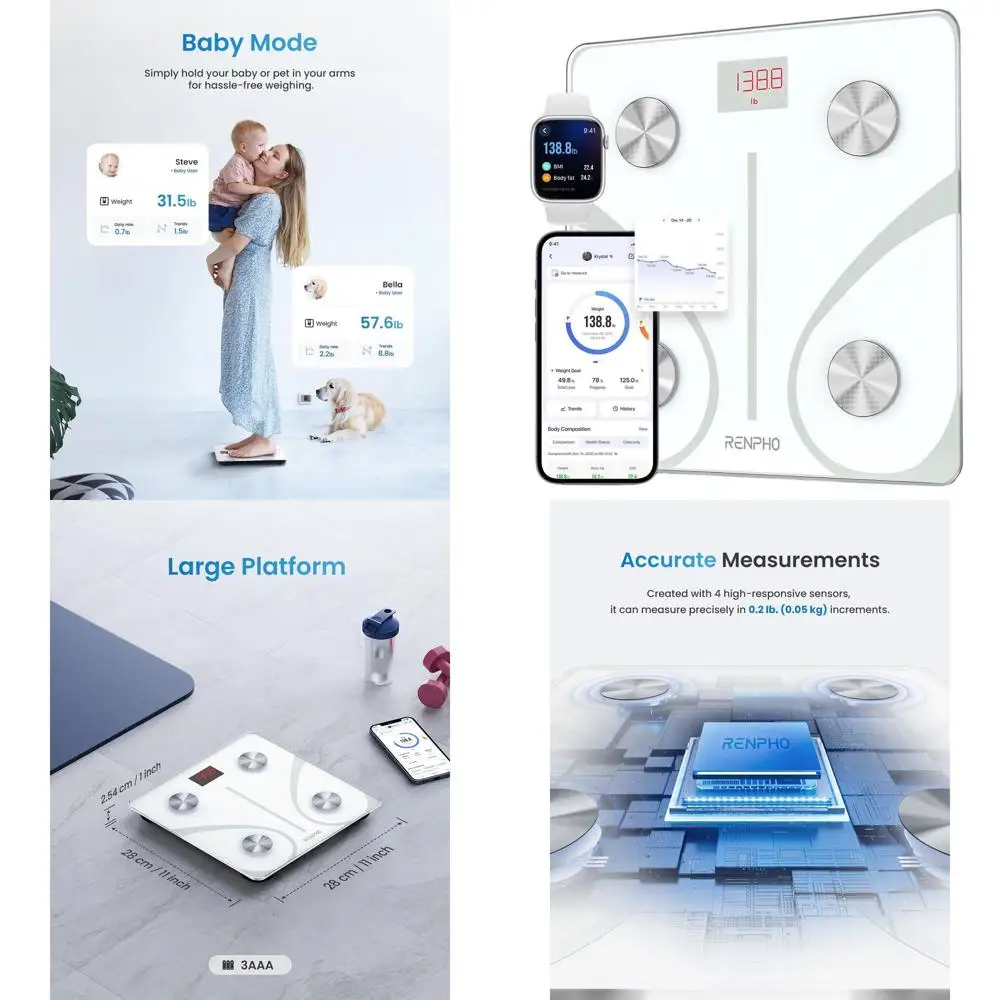 

Bluetooth Body Fat Scale with BMI, Body Composition Monitor, Smartphone App Compatible, 11 White Digital Scale for Health Tracki