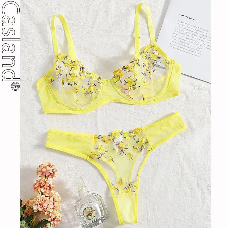 

Transperant Lingerie Set Women Mesh Net Sexi Lenceria Sensual Mujer Bra Sets Embroidery Floral Underwired Bielizna 2024