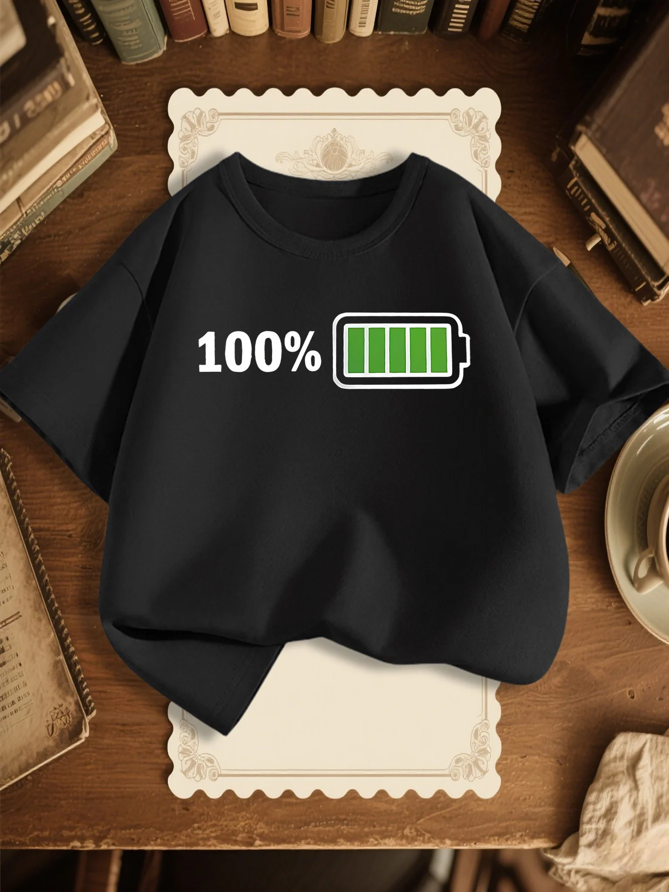 Full Battery Print Kids T Shirt Boys Girls Family Matching Tee Soft Cotton Short Sleeve Children Trendy Daily Casual Wear