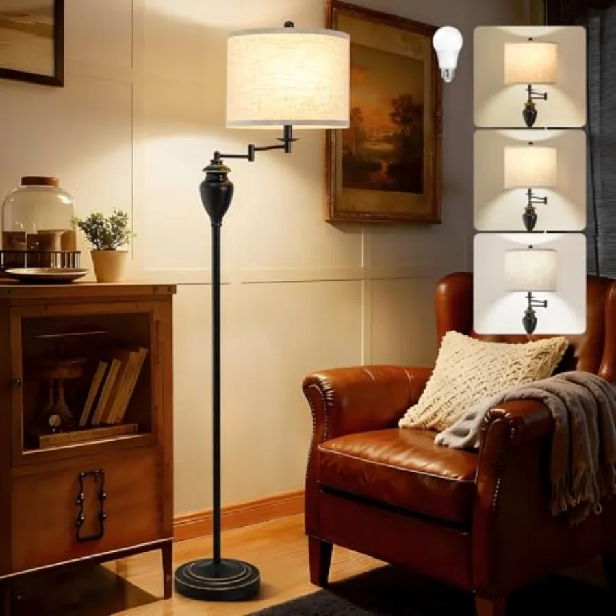 

Торшер для гостиной Цветовая температура 350 ° Регулируемый поворотный кронштейн, винтажный торшер, традиционный фермерский дом, стоячий светильник