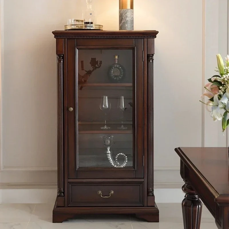 

solid wood low wine cabinet classic retro display small wine cabinet household vertical cabinet against the wall