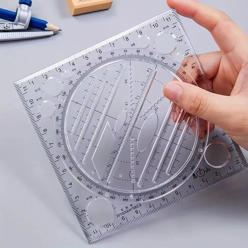 1PC Multifunctional Rotatable Drawing Template Geometric Measuring Tool for Painting and Art Design, Office & Student Use