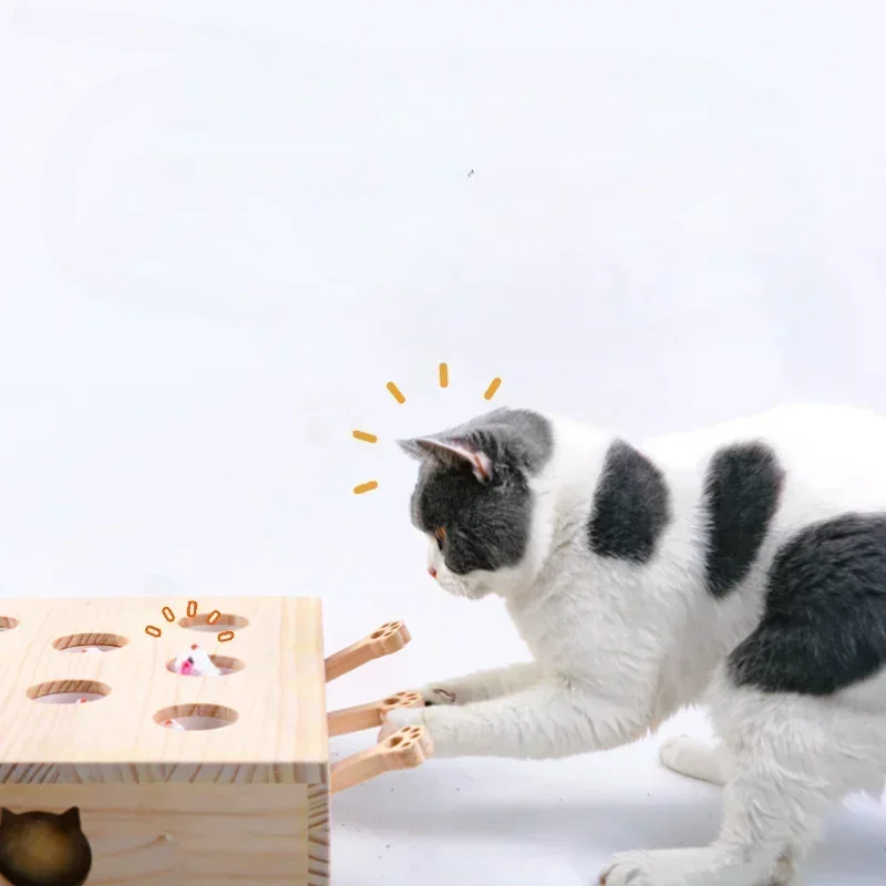 Jouet de puzzle de surdose pour chat, attrape-souris, jouets interactifs avec 5 trous de souris, labyrinthe en bois pour hamster, fournitures pour animaux de compagnie