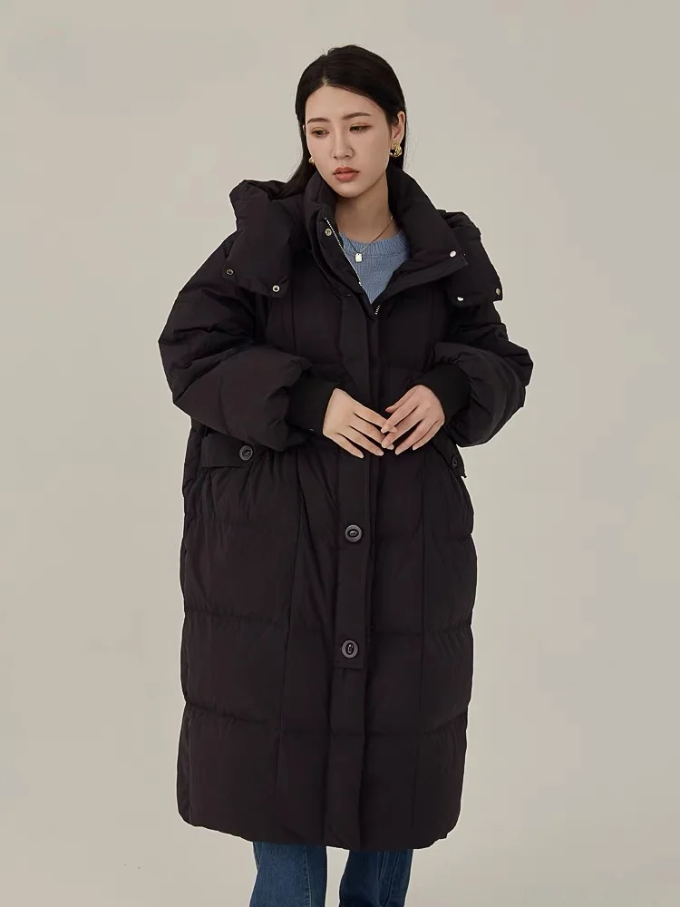 

2024 New Winter Hoodie White Duck Down Coat Fashion Casual Woman Long Coat Thickened Warm Loose Puffer Jacket Coats for Women