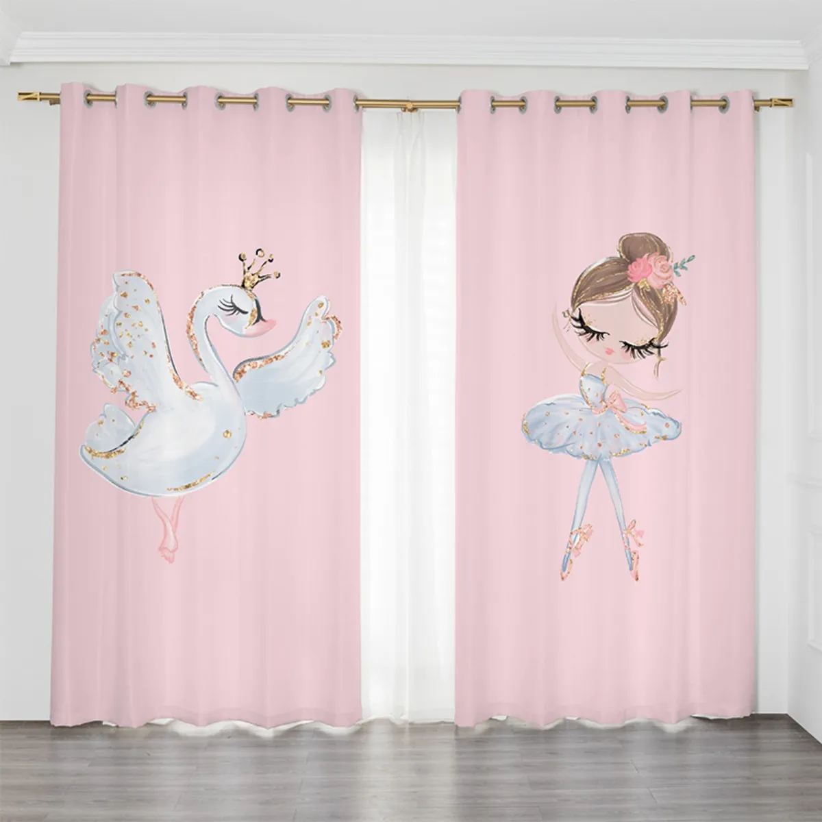 

2 Panel Pink Unicorn Curtains Ballerina Girl Curtains for Kids Girls Bedroom Window Blinds Floor-to-ceiling Windows Grommet Top