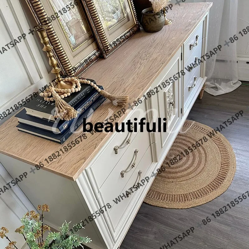 French contrasting solid wood chest, bedroom, bedside storage cabinet, household storage and dining side cabinet