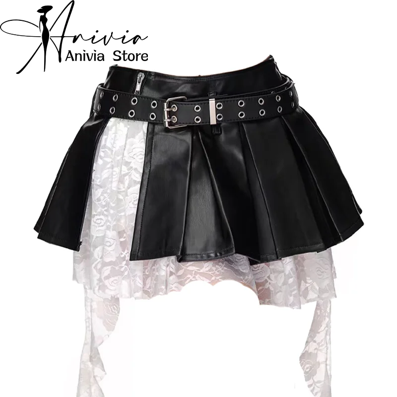 Damska czarna gotycka koronkowa mini spódniczka w kształcie litery A Y2K Harajuku 2000s Style Academy Retro Cute Short Skirt Clothing 2024