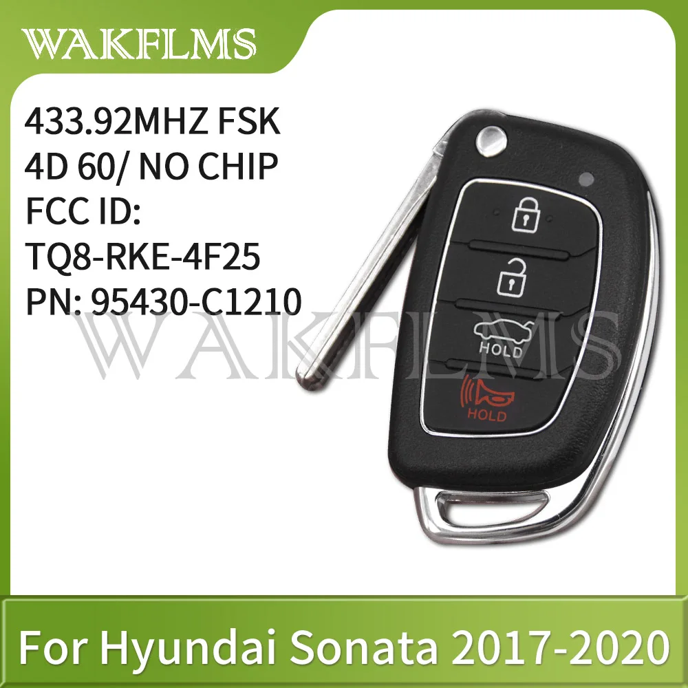 For Hyundai Sonata 2017 2018 2019 2020 Remote Car Key Fob 433MHz 95430-C1210 95430 C1210 FCC ID:  TQ8-RKE-4F25