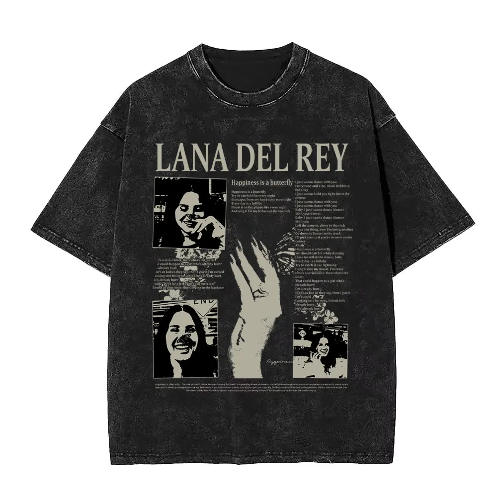 

Lana Del Rey Happiness Is A Butterfly Vintage Washed T-shirt Men Women Hip Hop Fashion Short Sleeve T Shirts Casual Streetwear
