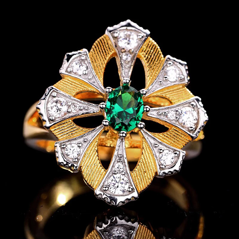 

Gemma Series Cross Flower Vintage Palace Two tone Shining Zircon S925 Silver Plated Vintage Ring for Women