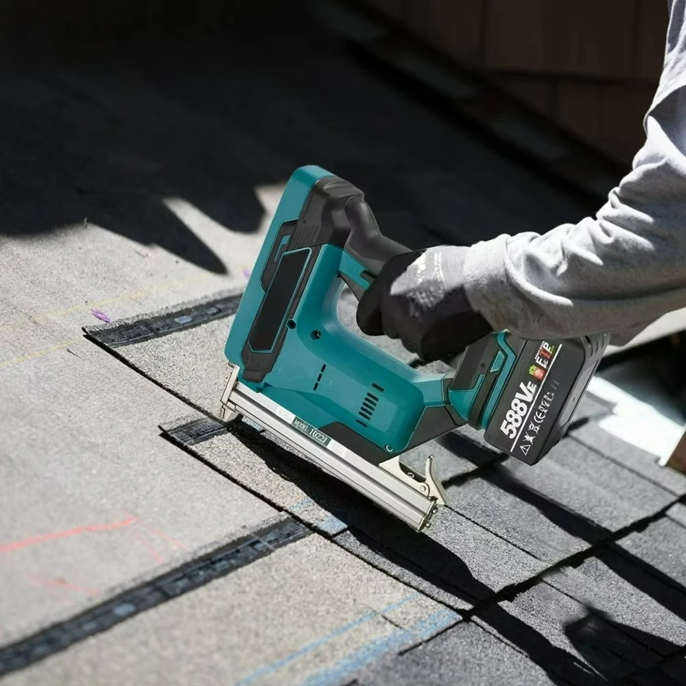 

Cordless 2Gear Brushless Electric Nail Gun 1022J U Stapler Nailer With 1 Set Nails Woodworking Power Tool For 18V Battery