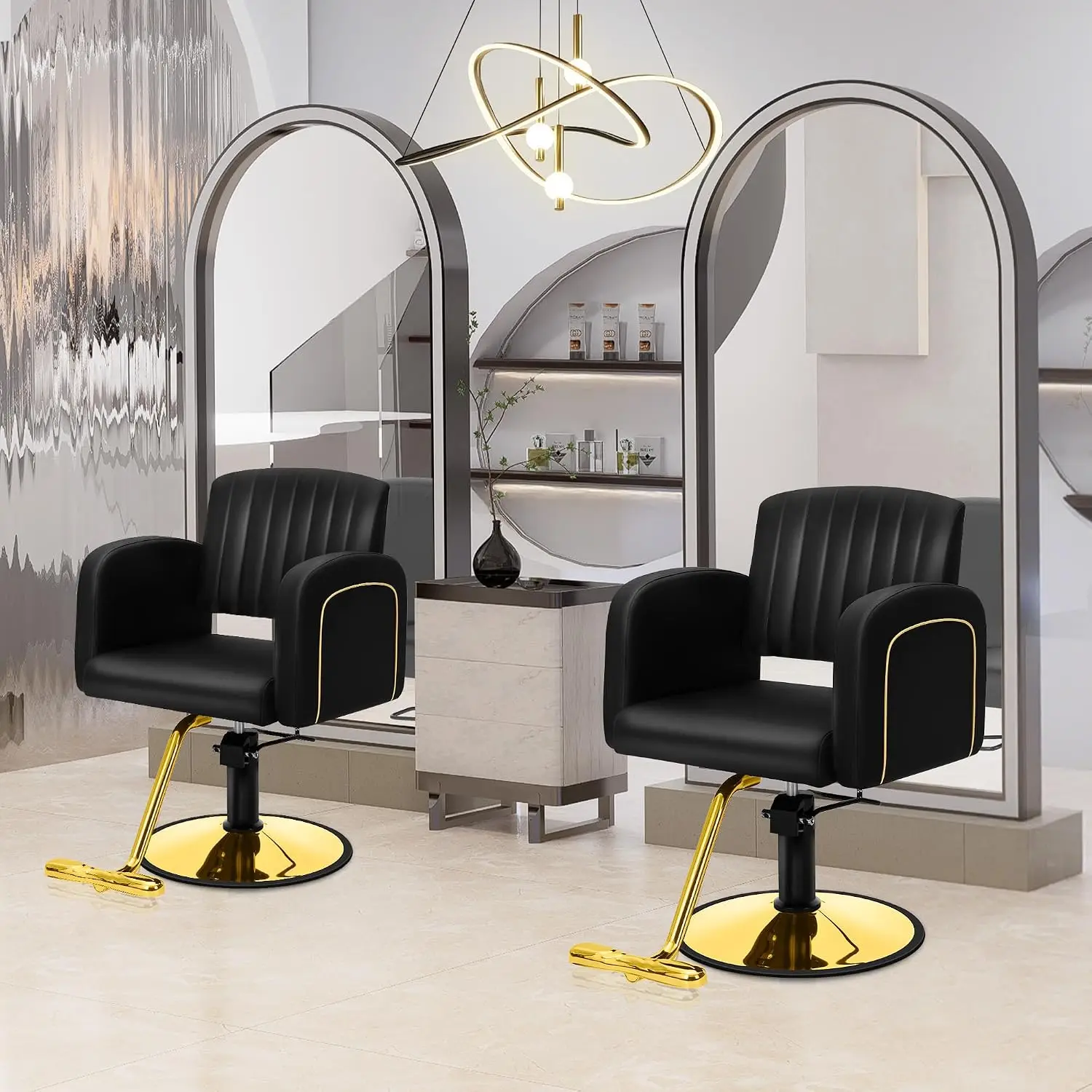 Black Gold Barber Chair Reclining Height Adjustable for Hair Cutting Braiding Shampoo Beauty Spa Barbershop, Customized