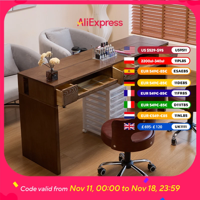 

Brown Professional Nail Table Dust Collector Luxury Art Equipment Nail Desk Designer Beauty Mesa Para Manicurista Furniture