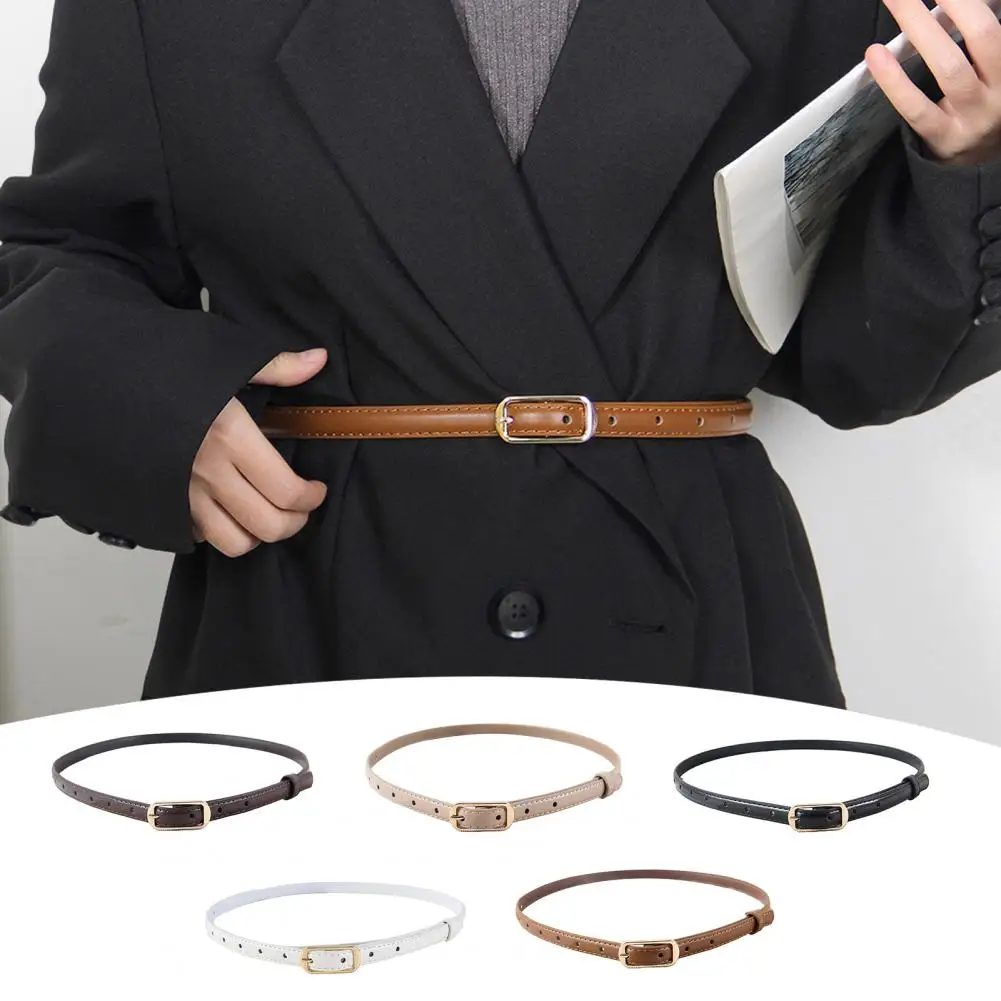 حزام خصر نسائي من الجلد المقلد حزام خصر رفيع قابل للتعديل من الجلد المقلد حزام خصر نسائي لفساتين علوية رفيعة بلون سادة