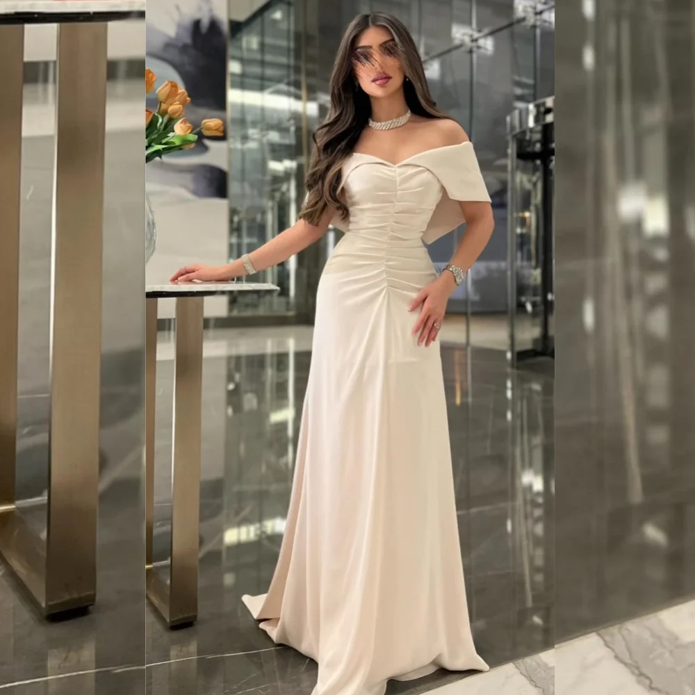 Vestidos largos personalizados con hombros descubiertos, Jersey exquisito plisado, corte en A, ocasión a medida, estilo moderno Retro