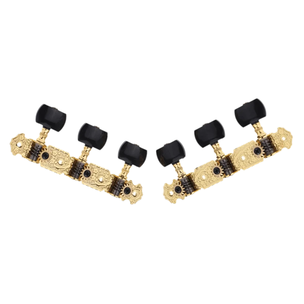 ​3L+3R Set​ Classical Guitar Tuning Pegs​ ​Gold & Black Color​ Tuning Pegs ​Tuning Keys ​Flower Printed​ Good ​Decorative