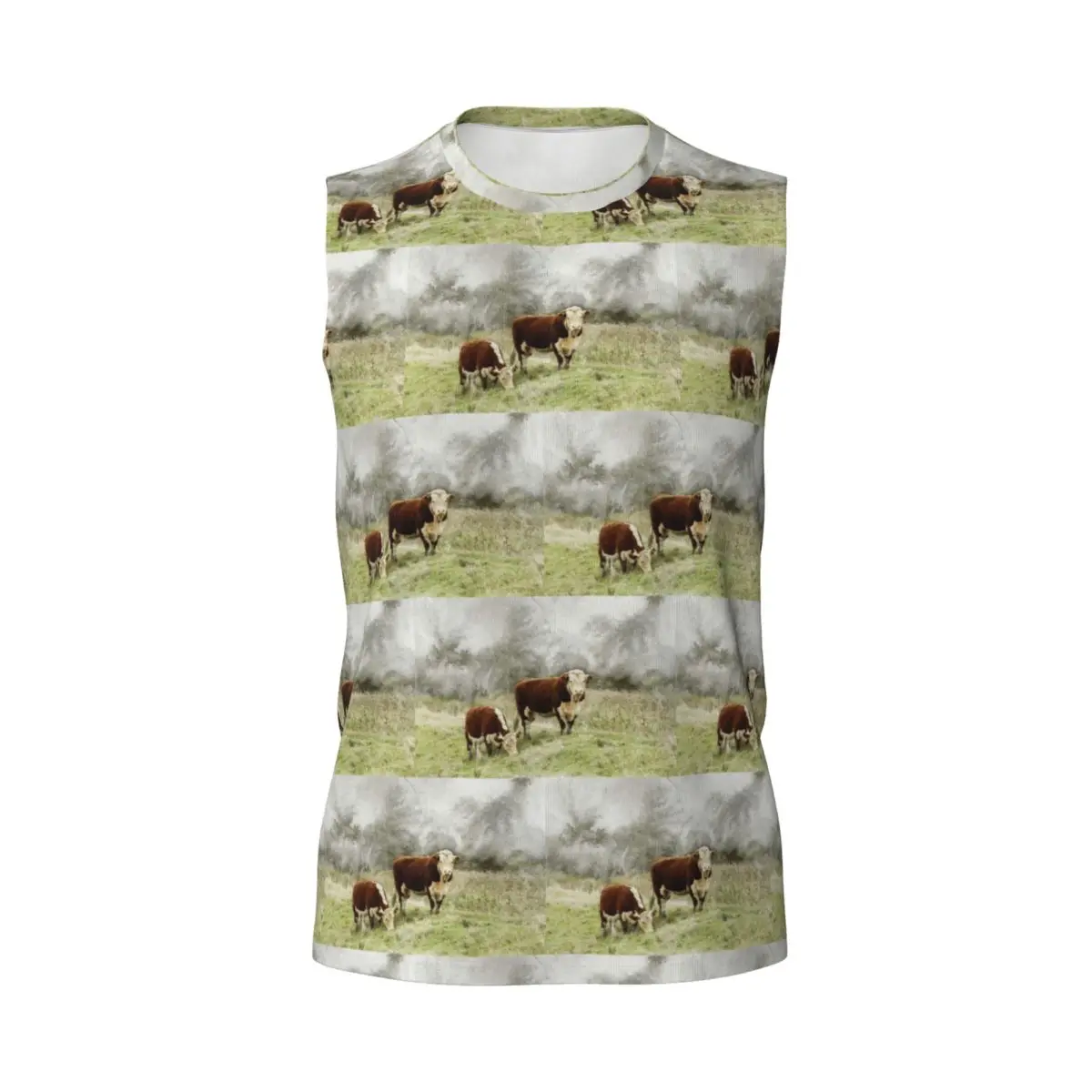 Hereford Bull And Cow Watercolour Photograph Men Printed Sleeveless T-shirt Casual Hip Hop Street Style Beach Holiday Tank Tops