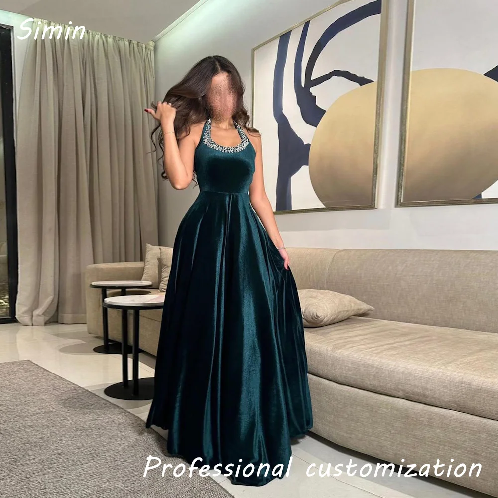 

Simin Velour A-line O-neck Beads Ruffle Formal Luxury Prom Gown Floor-length Evening Elegant Party dresses for women 2024