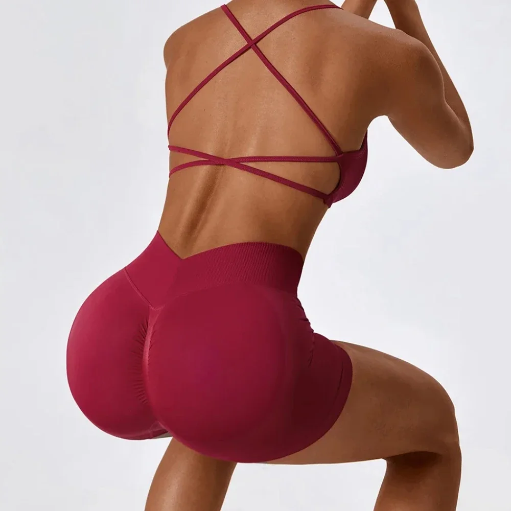 Sexy Cross Strap Women's Sports Bra Beauty Seamless Back Yoga Bra Push Up Running Fitness Workout Gym Underwear Solid Tight Tops