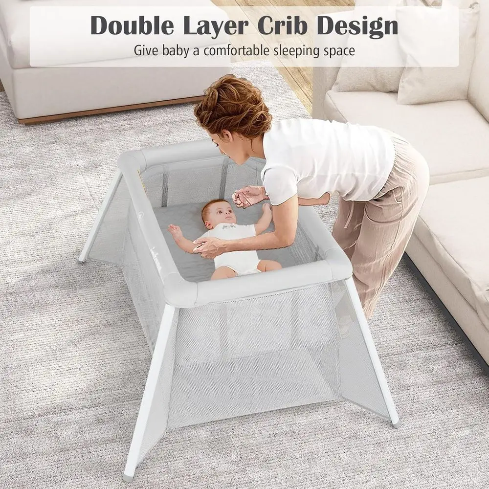 روضة أطفال مدمجة مع سرير، مرتبة ناعمة، وحقيبة حمل - حضانة خفيفة الوزن قابلة للطي لحديثي الولادة والأطفال الصغار (خفيفة