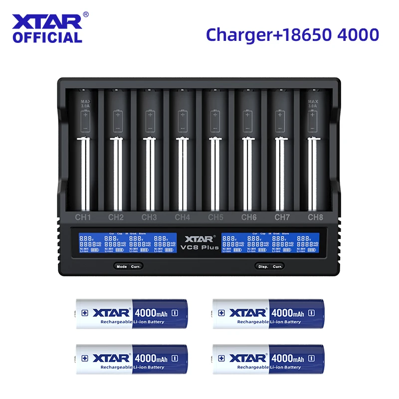 XTAR VC8 PLUS Set with 8×18650 4000mAh/21700 6000mAh 8‑Slot Fast Charger Capacity Test 0V Activation Battery Storage Mode