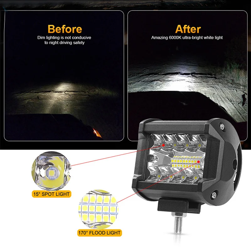 4 zoll 2 Pc Auto LED Pod Licht Spot Flut Combo LED Nebel Fahren 4x4 Off Road lichter Arbeit Lampe Für Lkw Boot ATV UTV Jeep – Detail 5