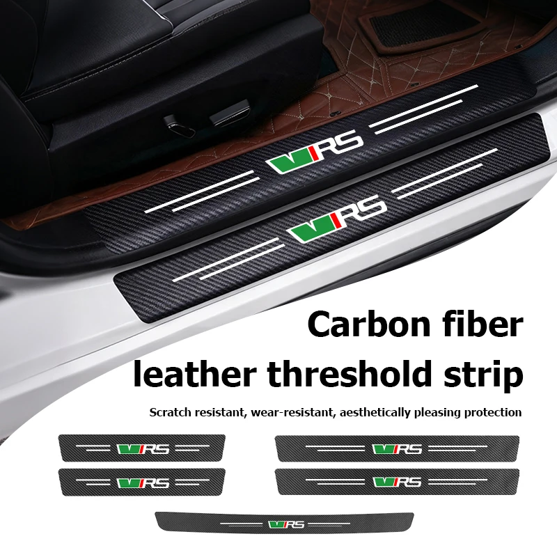 For Skoda Carbon Fiber Car Door Sill Stickers Rear Trunk Bumper Guards Decals VRS Octavia 1 2 3 Rapid Kodiaq Karoq Fabia Kamiq