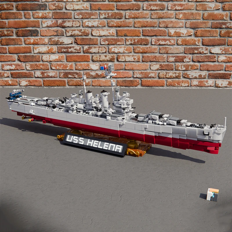 

1908 шт. MOC USS Helena масштаб 1:300 модель линкора модульные строительные блоки DIY военный корабль игрушка Коллекционный подарок