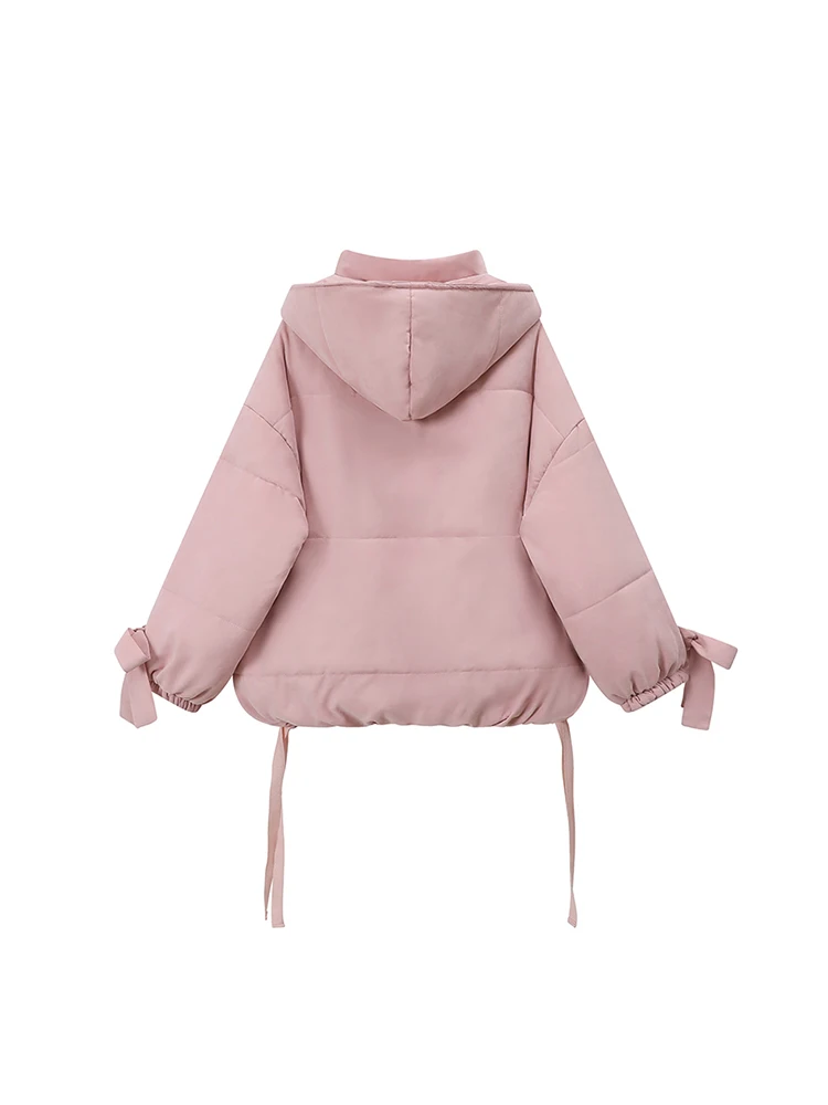 Women\'s Pink Parka Jacket Thicken Warm Cotton Jacket Harajuku Vintage Hoodies Padded Jackets Outerwear 90s 2000s Clothes Winter