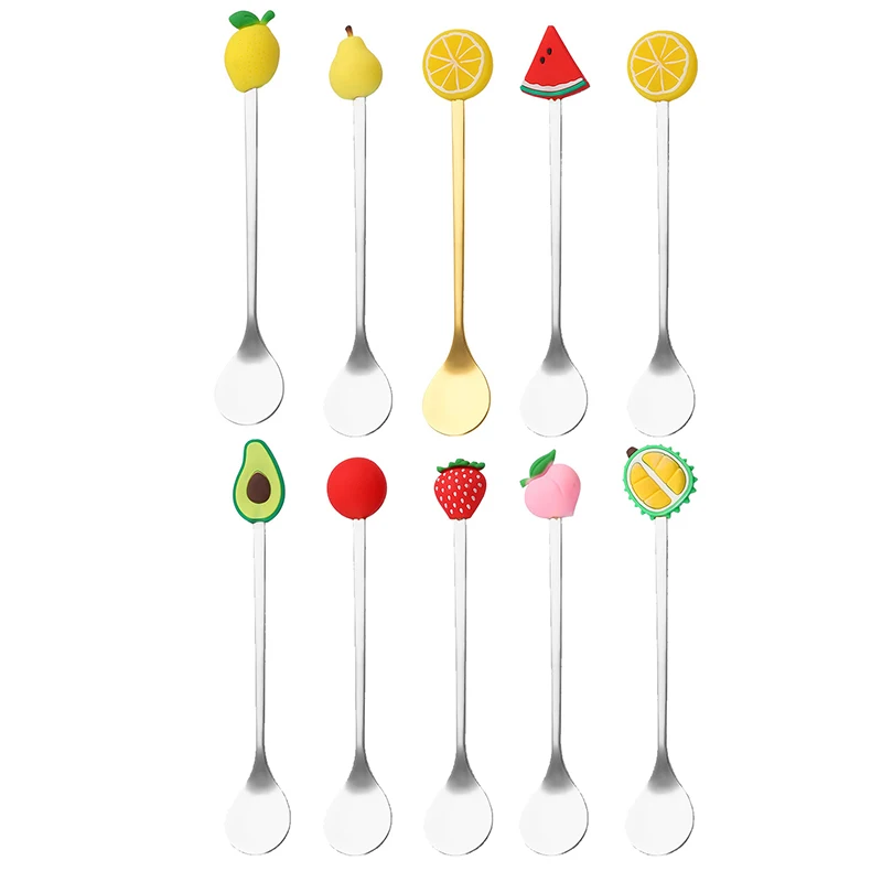 Mini Cartoon Creative Stainless Steel Spoon Fork Cartoon Fruit Macaron Dessert Spoons Fruit Forks Milk Coffee Stirring Spoons