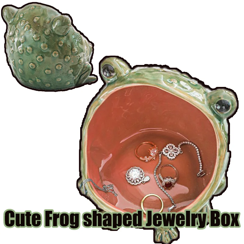 Cute Funny Frog Jewelry Dish, Big Mouth Toad Ring Holder, Ceramic Animal Trinket Tray, Cute Frog Desk Decor, Catchall Key Bowl