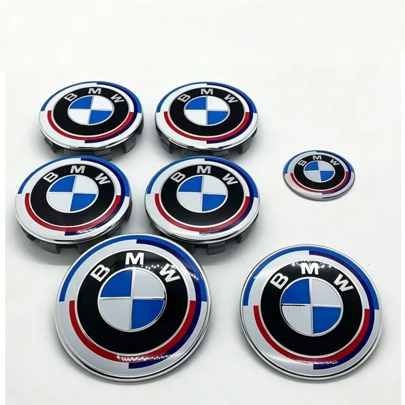 

1/4/7Pcs Car Wheel Hub Center Cover Steering Wheel Center Sticker Auto Front Hood Trunk Logo For BMW 50th anniversary E36 E39