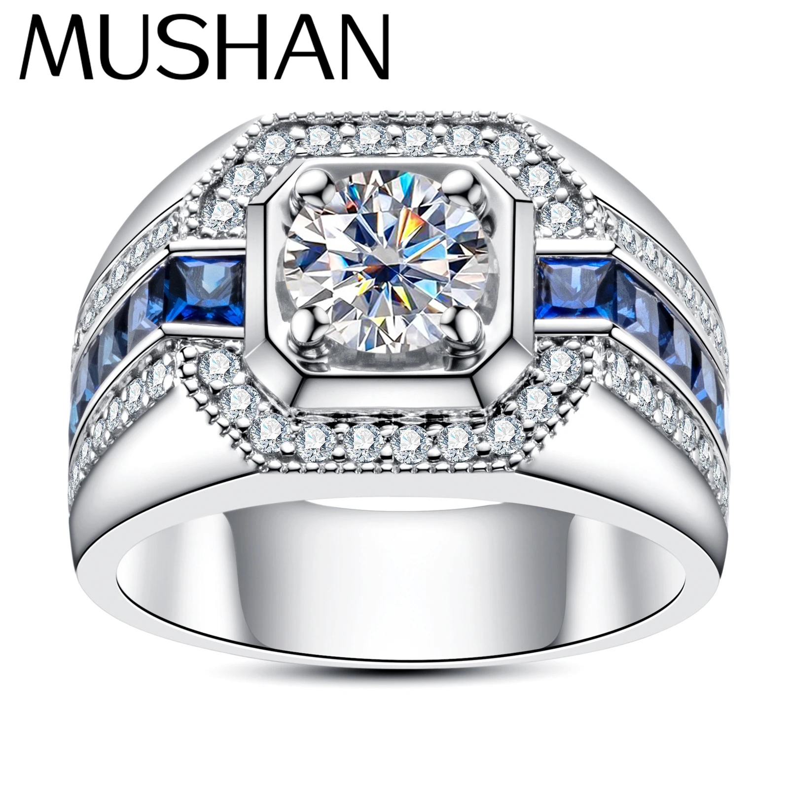 

MuShan Luxury Jewelry 925 Sterling Silver Ring Moissanite Gorgeous Ring for Lover 18K Real Gold Plated MST Patent GRA Rings