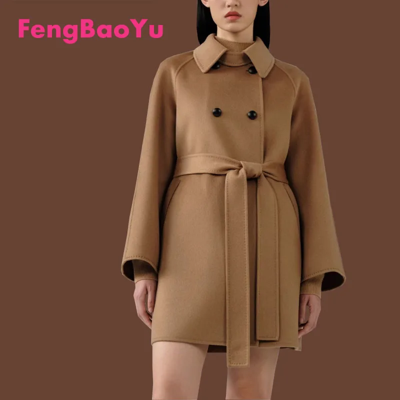 Fengbaoyu Autumn and Winter Double-sided 100% Pure Cashmere coat Female Short Hepburn Wool Light Luxury Short  High-grade Coat