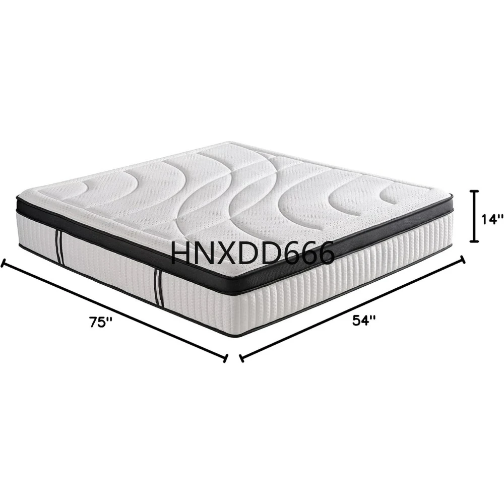 Colchão misto de espuma viscoelástica de gel premium de 14 polegadas, 7 camadas de suporte e descompressão avançadas, regional, dureza média
