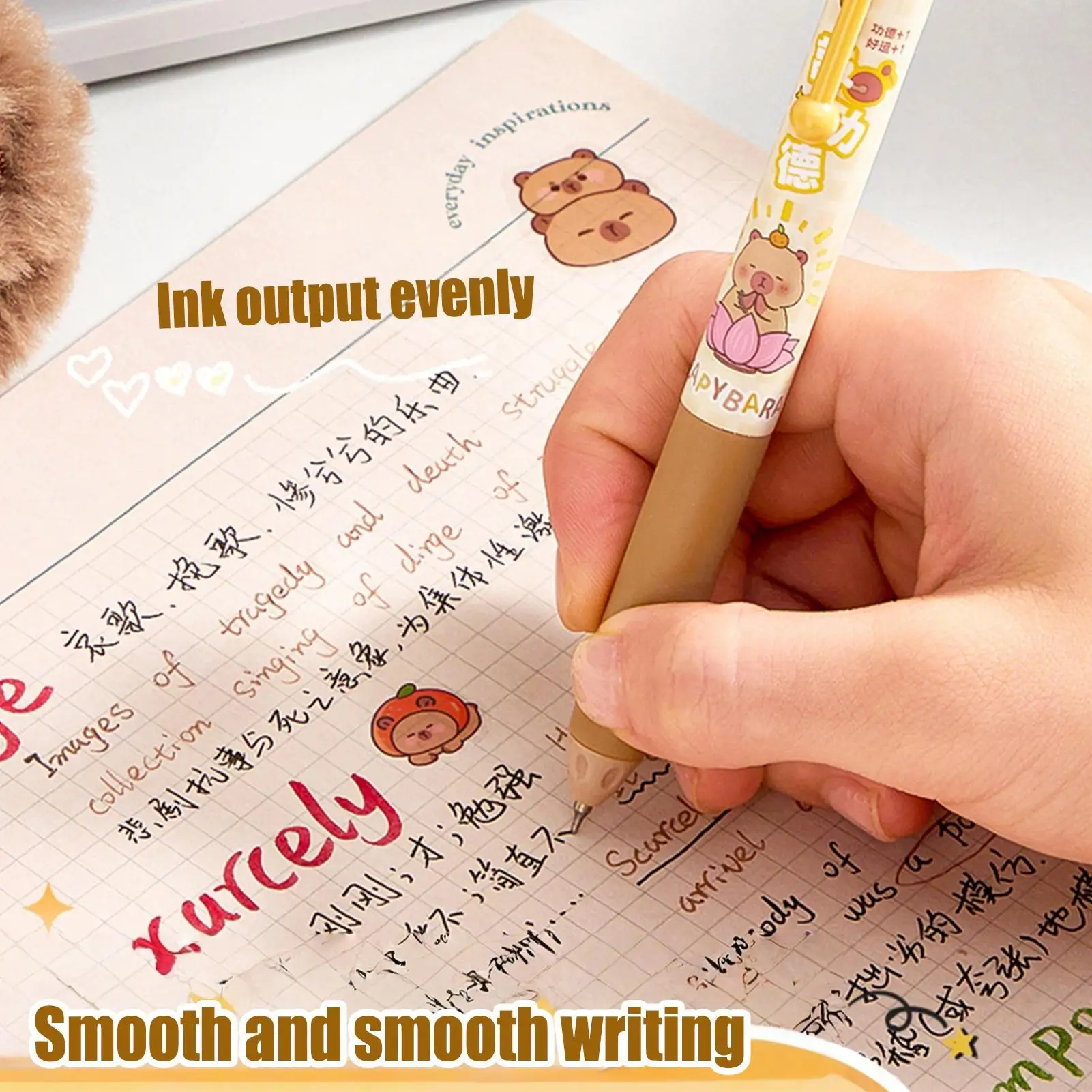 أقلام حبر كابيبارا قابلة للسحب حبر أسود جل أقلام التجفيف السريع مكتب الملحقات مضحك اللوازم المدرسية القرطاسية للفتيات الفتيان
