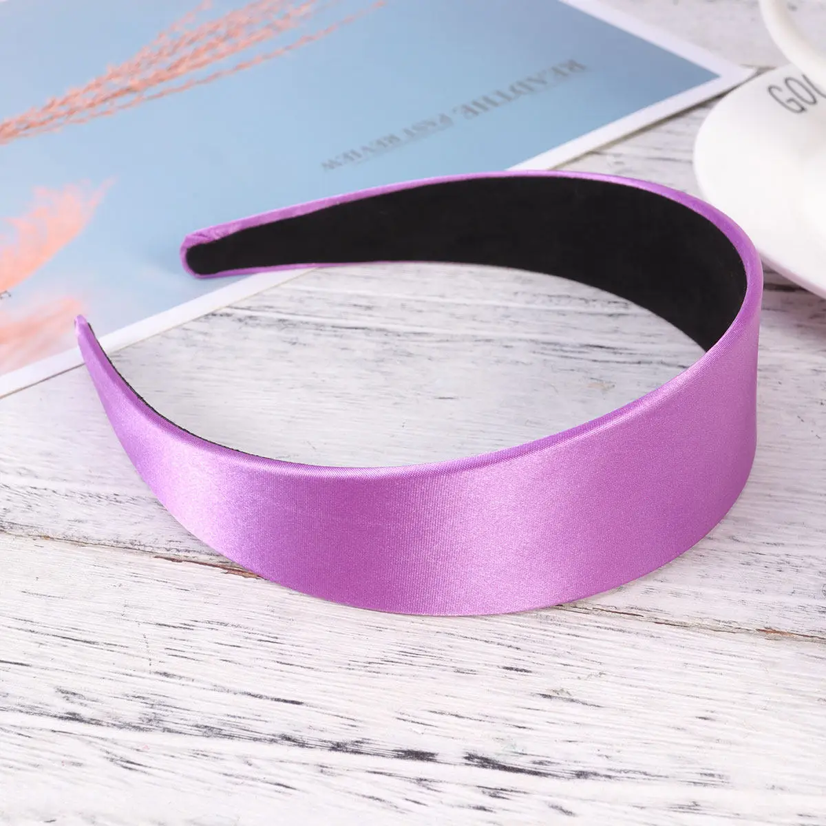 

2pcs Wide Edge Satin Headband Solid Color Hair Hoops For Women Party Christmas Cosplay Decoration Accessory