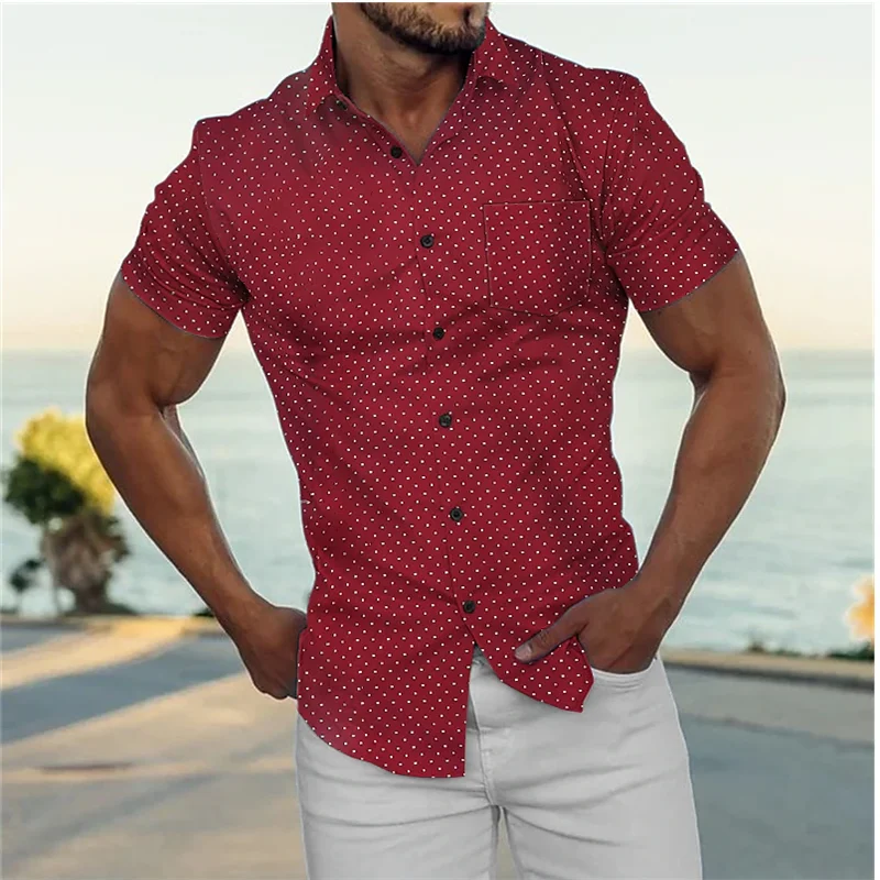 

11 Colors Men's Shirt Summer Shirt Button Short Sleeve Dot Lapel Daily Vacation Front Pocket Clothing Fashion Designer Casual