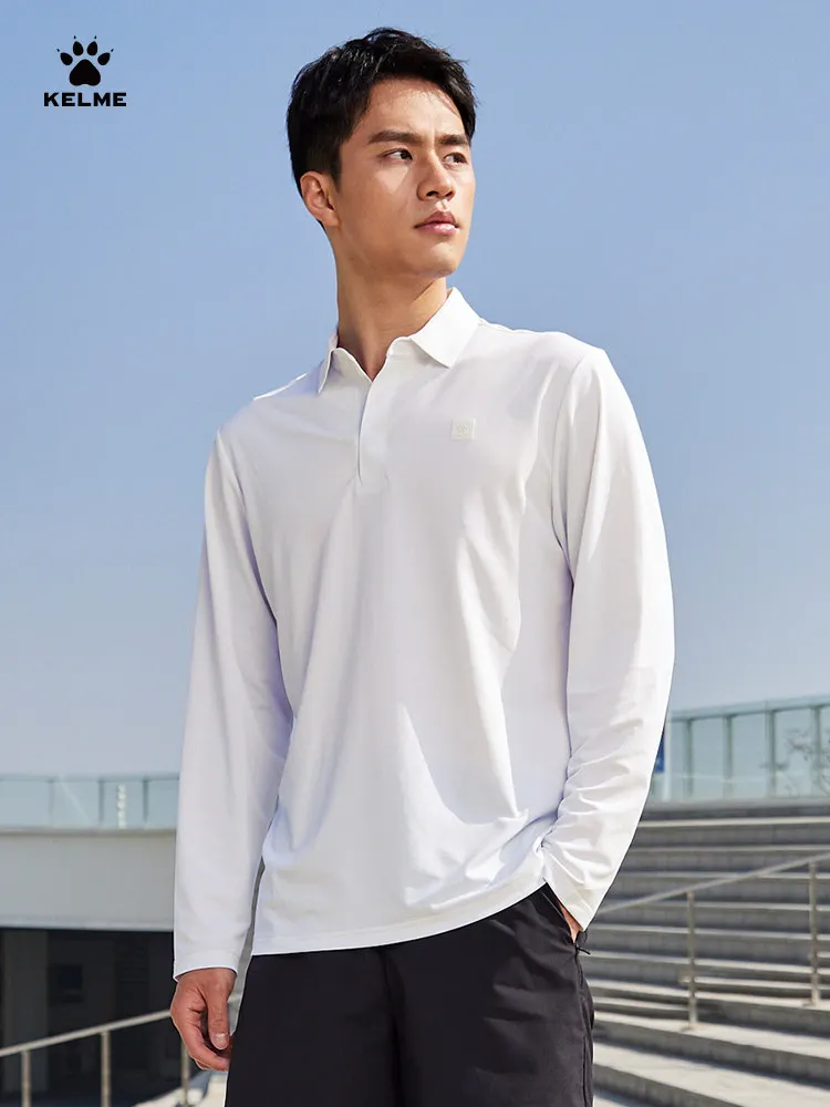 Kelme Men's Sports Polo Shirt 2026 New Long Sleeve T-shirt Solid Color Versatile Collar Top Comprehensive Training Polo Shirt