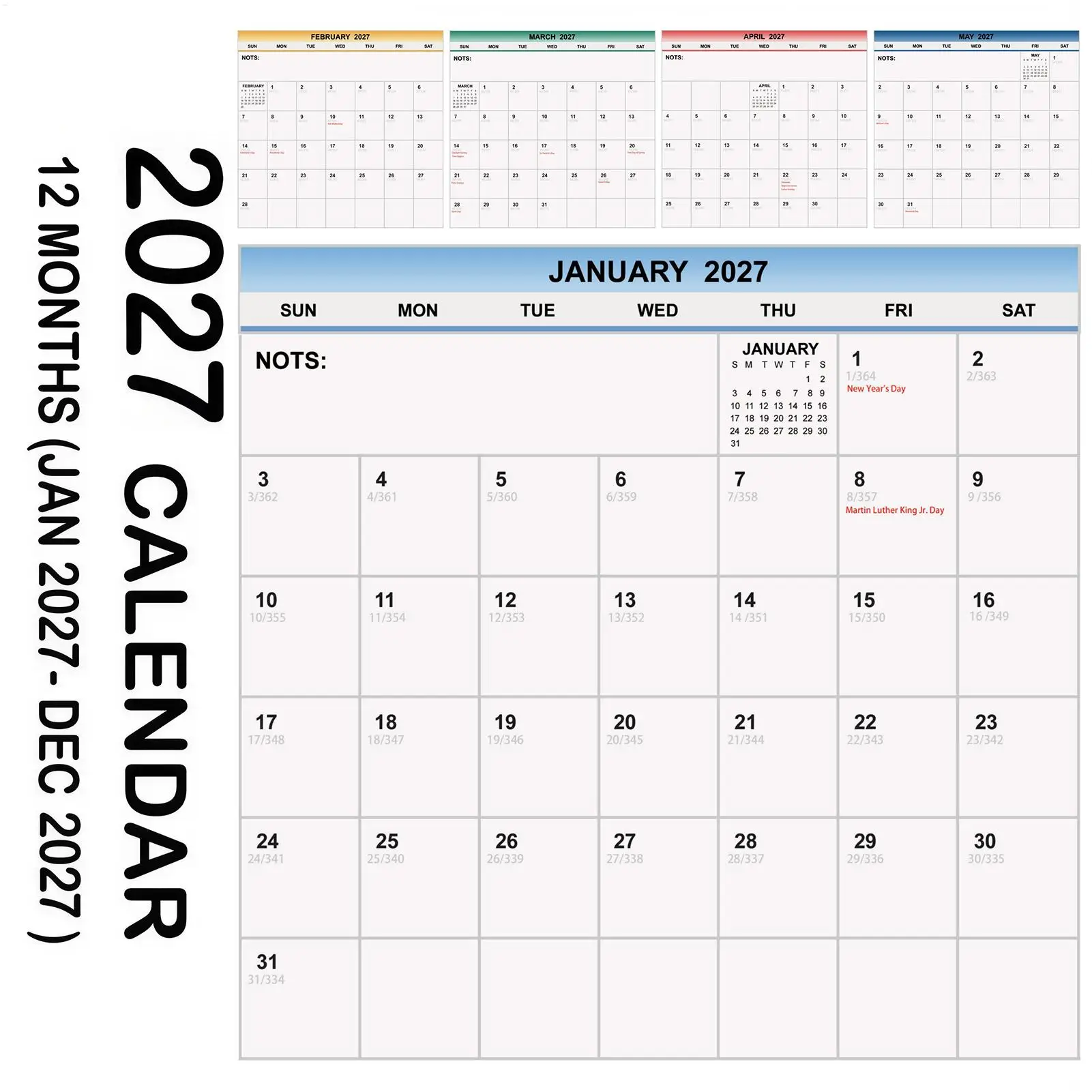 2027 Wall Calendar Schedule Management Planner Cat Theme 12 Month Wall Planner For Dining Room Dorm Living Room Bedroom Study