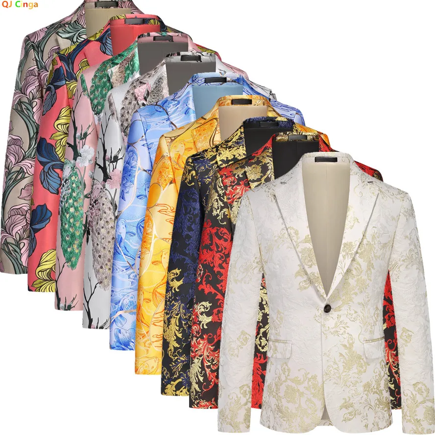 

Red Single-Button V-Neck Embroidered Dress Jacket for Men in Beige Long Sleeve Asian Sizing M-6XL wedding party Wear