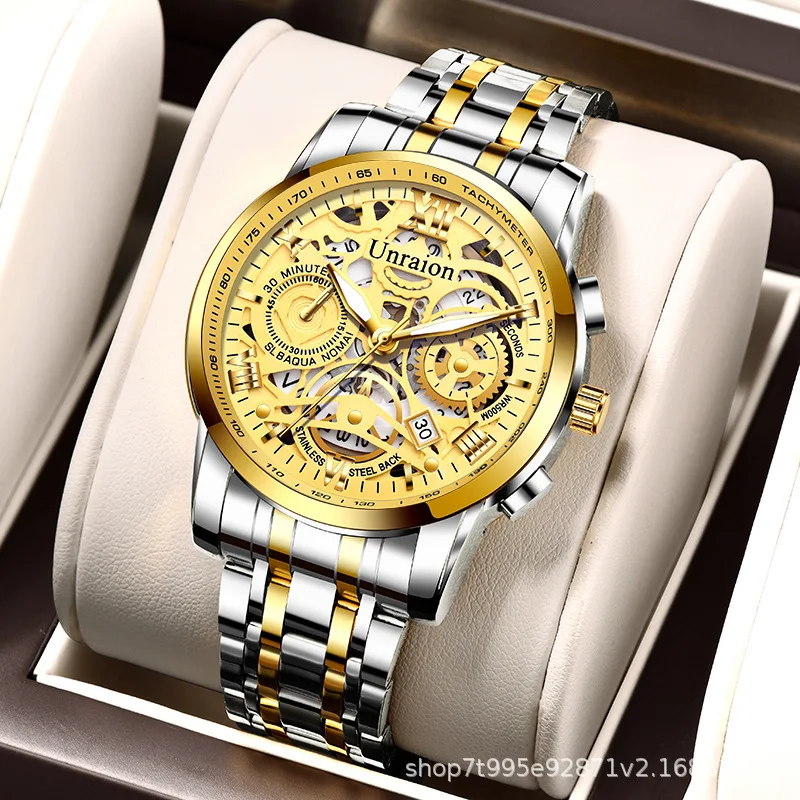 Men's Quartz Watch Calendar Luminous Display Hollow Design Waterproof Male Business Wristwatch For Daily Wear Office Boy Gifts