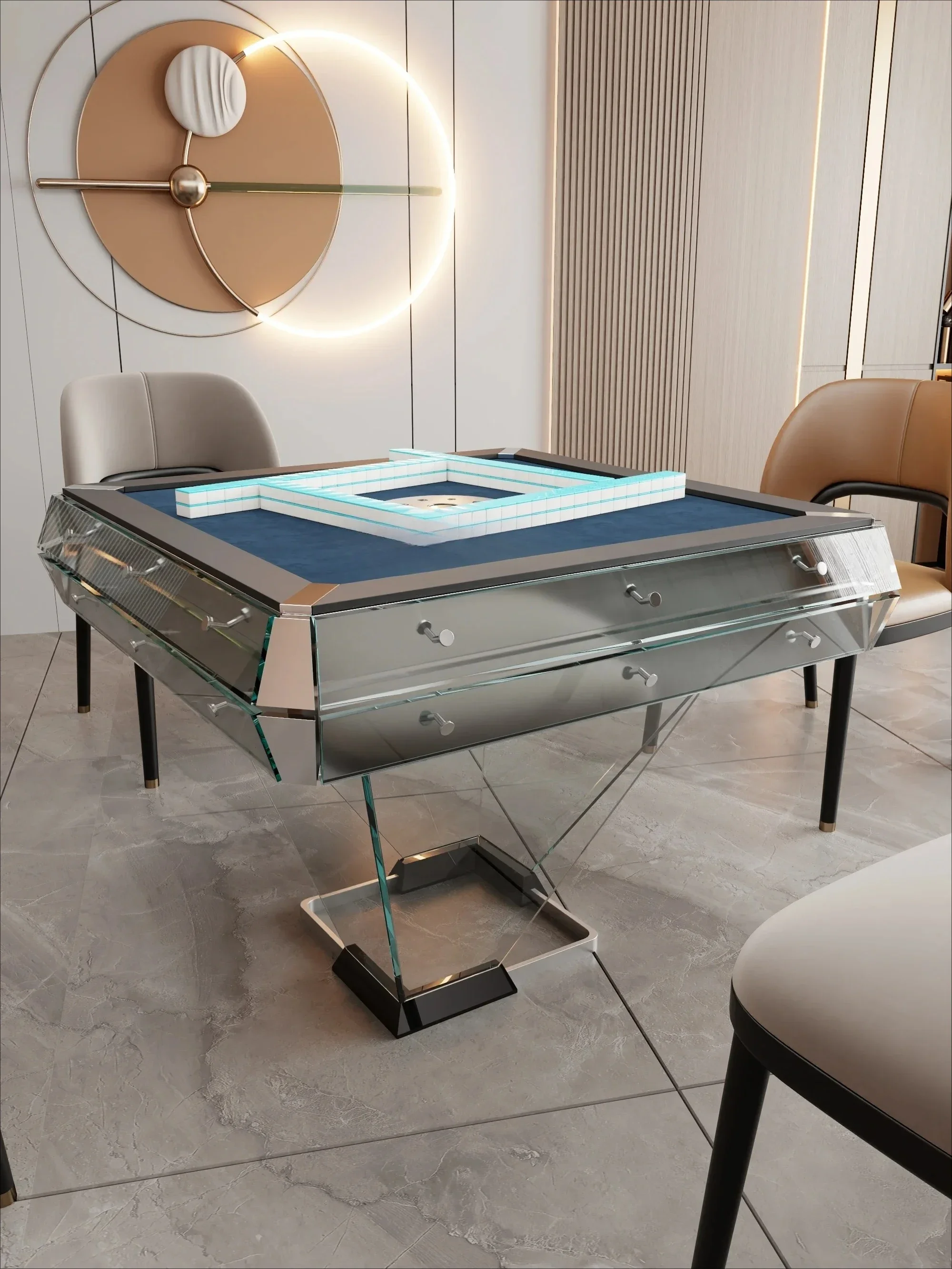 Italian crystal tempered glass mahjong machine electric mahjong table automatic shuffling light luxury mahjong table