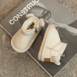 Botas de nieve de algodón para niños y niñas, zapatos cálidos que combinan con todo, cortos de invierno, 2024