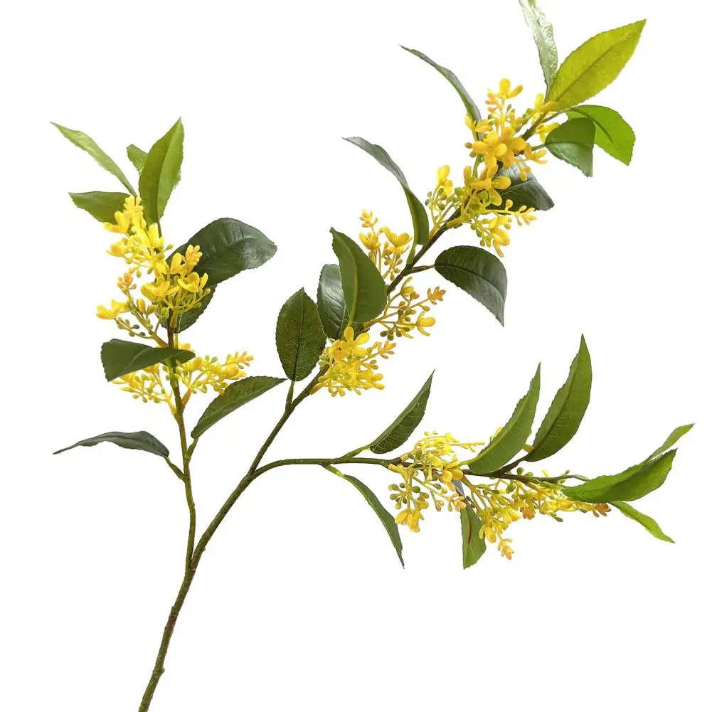 Artificial Tree Branch Osmanthus Fragrans Small Yellow Flower Green Leaf Realistic Non-withering No Watering Photo Props Home Of