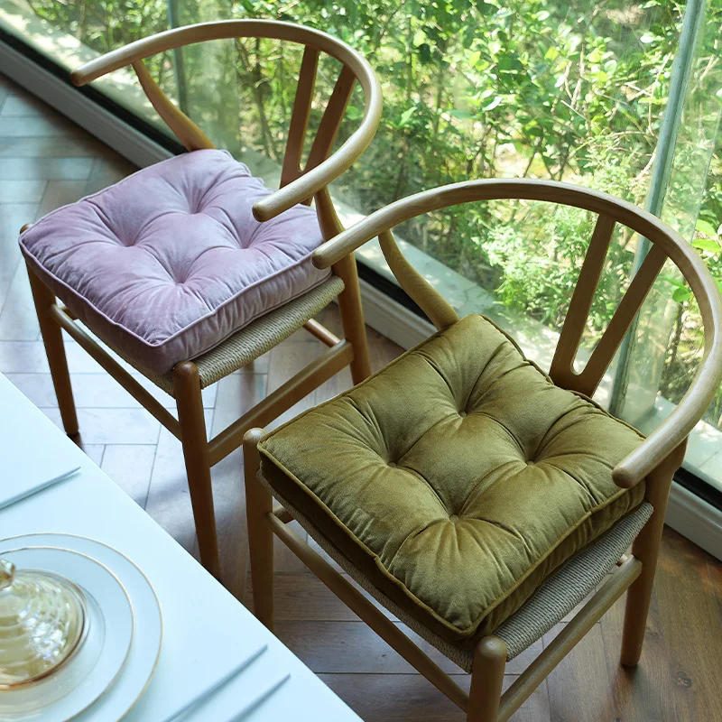 Solid Color Dutch Velvet Chair Cushion with Tie, Thick Non-Slip Seat Pad, Home Office Tatami Bay Window Floor Pouf Seat Cushion