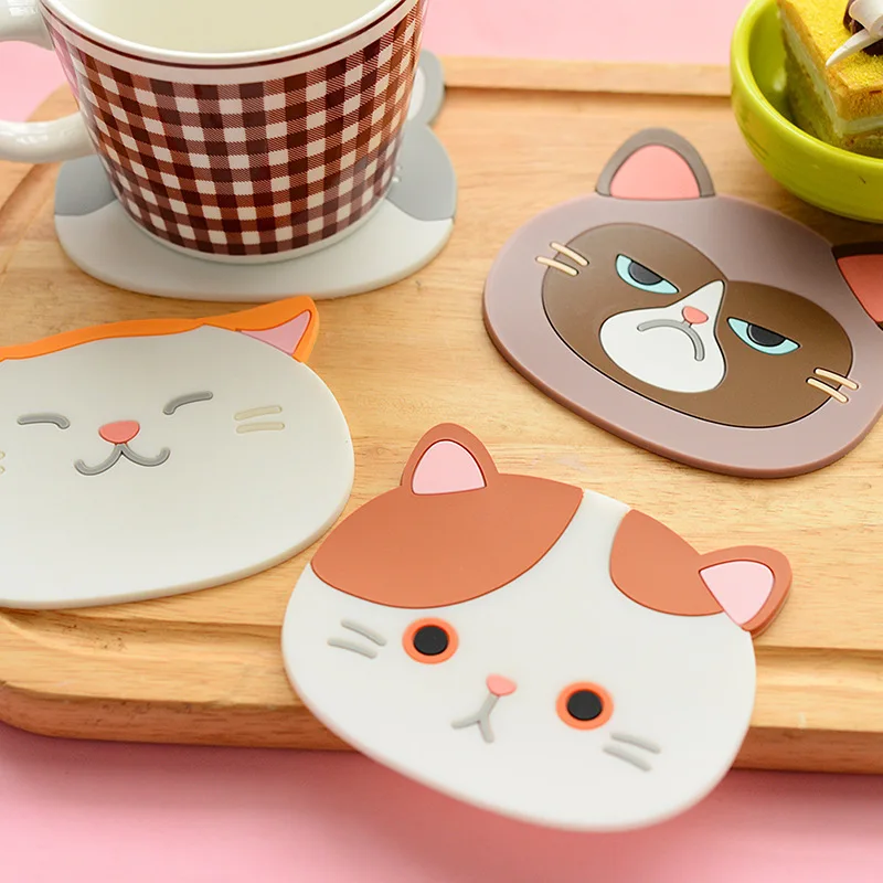 

Cute Cat Silicone Coaster, Dining Table Insulation Mat, Non Slip Dish Mat, High Aesthetic Desktop Decoration Kitchen Accessories