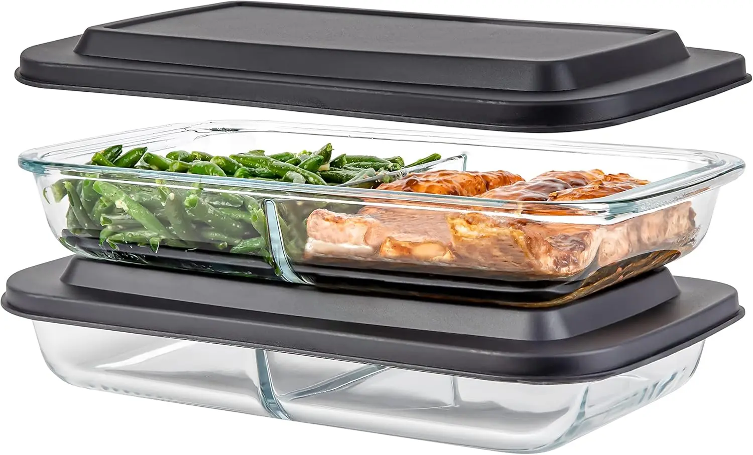 

2-Pack Divided Glass Casserole Dish, Rectangular Bakeware Set 2.3 Qt Each, Oven-to-Table Clear Lasagna Pan